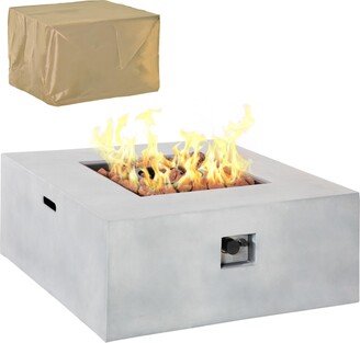 36 Firepit Table for Outside, 50,000 Btu Large Rectangular Stone Gas Firepit with Lava Rocks & Rain Cover, Fits 20lb Tank, Gray