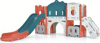 BEYONDHOME Kids Slide Playset Structure, Castle Climber with Slide and Basketball Hoop, Storage for Toddlers, Climbers Playhouse