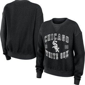 Women's Wear by Erin Andrews Black Distressed Chicago White Sox Vintage-Like Cord Pullover Sweatshirt