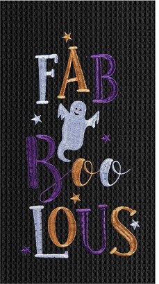 FAB-Boo-Lous Ghost Embroidered Cotton Halloween Waffle Weave Kitchen Towel-AA
