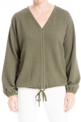 V-Neck Drawstring Hem Sweater