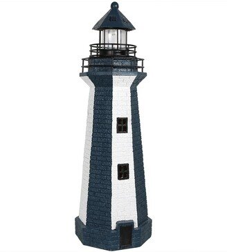 Sunnydaze Blue Striped Solar Led Nautical Lighthouse Outdoor Light Decor