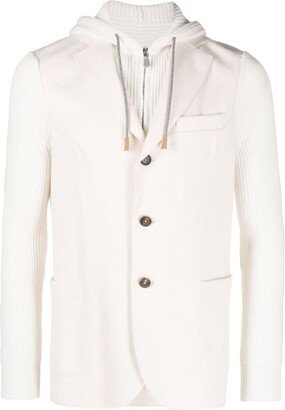 Detachable-Hood Ribbed-Panels Blazer