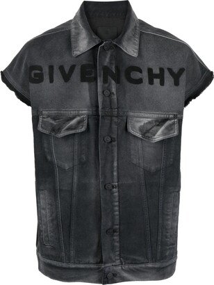 Logo-Embroidered Sleeveless Denim Jacket