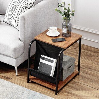 Bedside Table with Bag Wooden Bedside Table-Brown