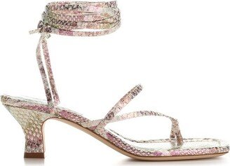 Berry Metallic Effect Square Toe Sandals