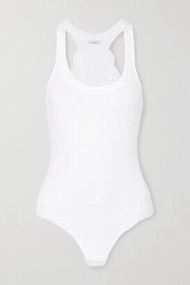 Souple Lace-trimmed Stretch Cotton-blend Jersey Bodysuit - White