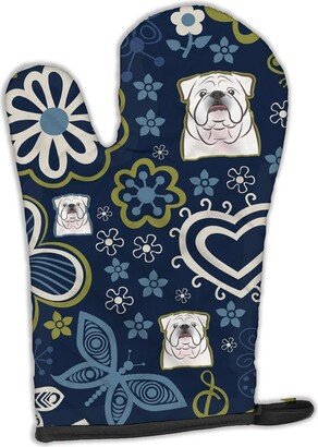 Blue Flowers White English Bulldog Oven Mitt