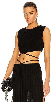 Sleeveless Knit Tie Crop Top in Black