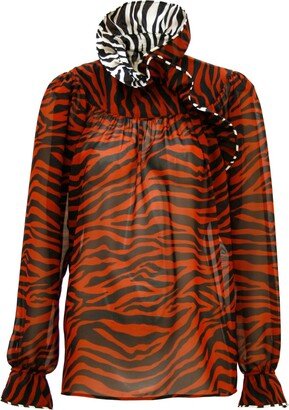 Vikiglow Eleanor Red Tiger Animal Print Chiffon Blouse