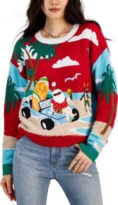 Juniors' Embellished Beach Santa Ugly Christmas Sweater