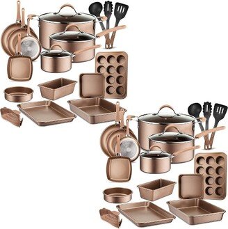 Metallic Nonstick Ceramic Cooking Kitchen Cookware Pots and Pan Baking Set with Lids and Utensils, 20 Piece Set, Bronze (2 Pack)