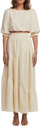 Sadie Asymmetric Tiered Linen & Cotton Maxi Skirt