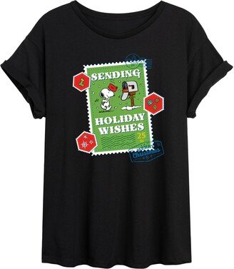 Hybrid Apparel - Peanuts - Christmas - Sending Holiday Wishes - Juniors Ideal Flowy Muscle T-Shirt - Size Medium Black