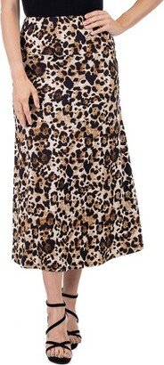 24seven Comfort Apparel 24even Comfort Apparel Women Brown Animal Print Maxi Skirt-Red Multi-S