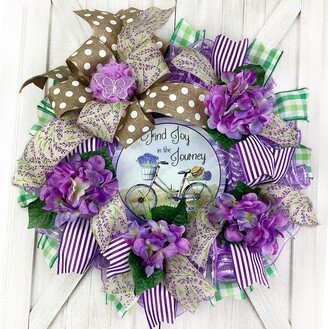 Find Joy in The Journey Spring, Summer Bicycle Wreath With Hydrangeas & Handmade Butterfly Ornament, Bow