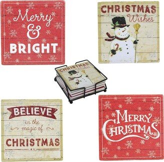 Tabletop Believe Coaster Set - Coaster Set 1.75 Inches - Christmas Snowman - 35940 - Stone - Multicolored