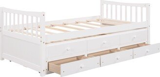 IGEMAN Twin Pine Wood Panel Daybed Storage Platform Bed with 1 Trundle and 3 Drawers for City Small Aprtment Dorm Bedroom-AA