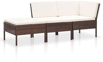 3 Piece Patio Lounge Set with Cushions Poly Rattan Brown-AA