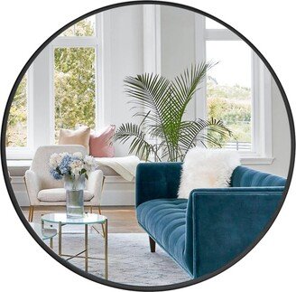 Simplie Fun Round Mirror, Circle Mirror 24 Inch, Black Round Wall Mirror Suitable for Bedroom, Living Room, Bathroom, Entryway Wall Decor and More, Brushed Alumin