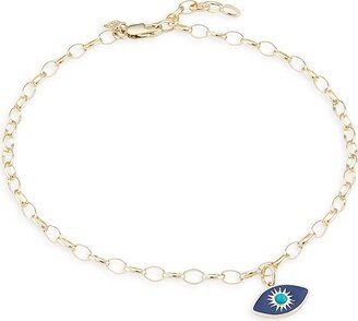 14K Yellow Gold, Enamel, & Turquoise Evil-Eye Charm Anklet