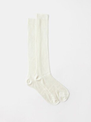 Ribbed-silk Knee Socks-AB