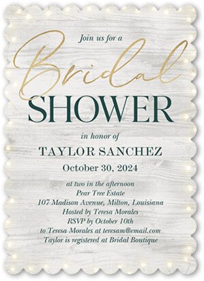 Bridal Shower Invitations: Rustic Lit Bridal Shower Invitation, Gray, 5X7, Pearl Shimmer Cardstock, Scallop