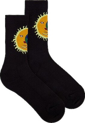 Sky High Farm Workwear Unisex Moon Earth Jacquard Socks Knit in Black