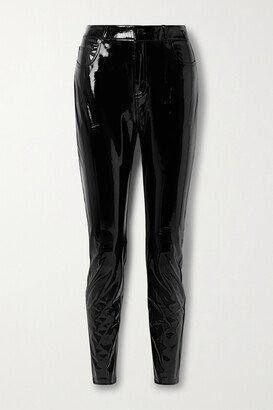 Faux Stretch Patent-leather Skinny Pants - Black