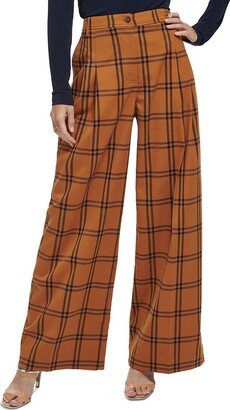 Womens Pleated Plaid Wide Leg Pants