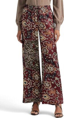 Print Charmeuse Wide-Leg Pants (Red Multi) Women's Casual Pants