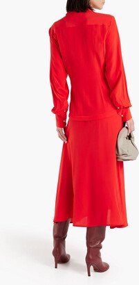 Gathered silk crepe de chine midi shirt dress