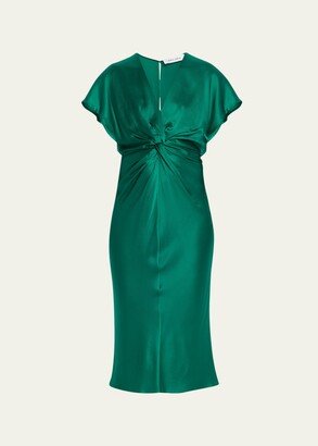 Jackie Twist Front Silk Midi Dress