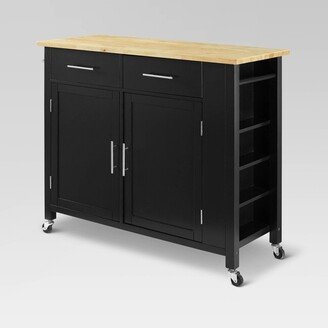 Full Savannah Wood Top Kitchen Island Cart Black/Natural