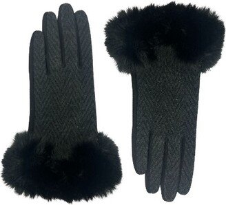 Chevron Faux Fur Cuff Touchscreen Jersey Glove