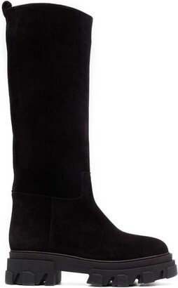 Black Slip-On Boots with Chunky Sole in Suede Woman