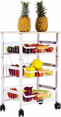 Kitchen Storage Rolling Cart, Kitchen Cart with Lockable Wheels, 4 Tier Metal Wire Basket Shelf Rolling Storage Cart White