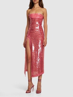 Sequined strapless midi dress