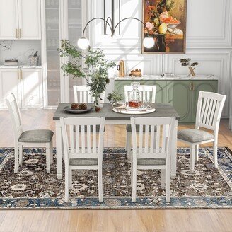 7-Piece Dining Table Set Wood Dining Table and 6 Upholstered Chairs