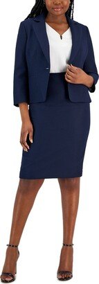 Jacquard Single Button Jacket and Pencil Skirt Set, Regular and Petite Sizes