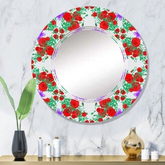 Designart 'Motley Flowers In Red Green And Grey' Printed Patterned Wall Mirror