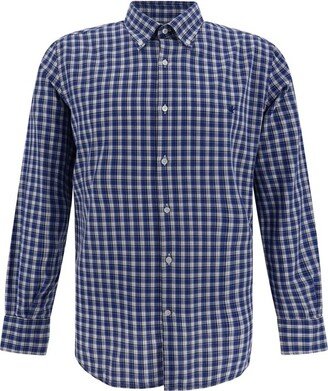 Logo Embroidered Plaid Pattern Shirt