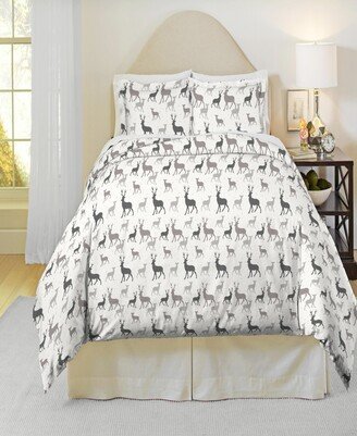 Autumn Deer Print Heavy Weight Cotton Flannel Duvet Cover Set, Full/Queen