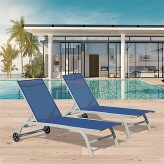 2-Piece Outdoor 5 Adjustable Position Chaise Lounge with Wheels