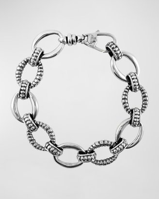 Silver Small Caviar & Fluted Link Bracelet, 15mm