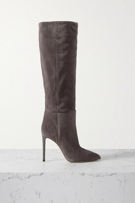 Stiletto Suede Knee Boots - Gray