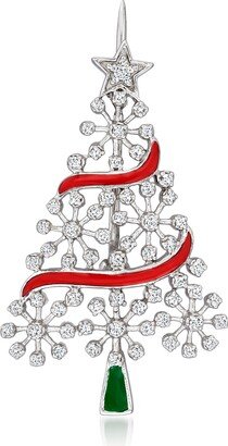 Diamond Christmas Tree Pin With Red and Green Enamel in Sterling Silver