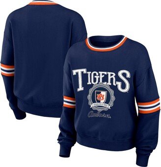 Women's Wear by Erin Andrews Navy Distressed Auburn Tigers Vintage-Like Pullover Sweatshirt