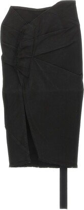 Ruched Detailed Midi Denim Skirt