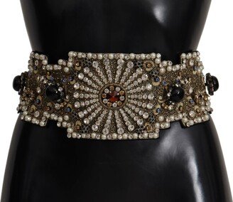 Multicolor Crystal Embellished Wide Sartoria Silk Women's Belt